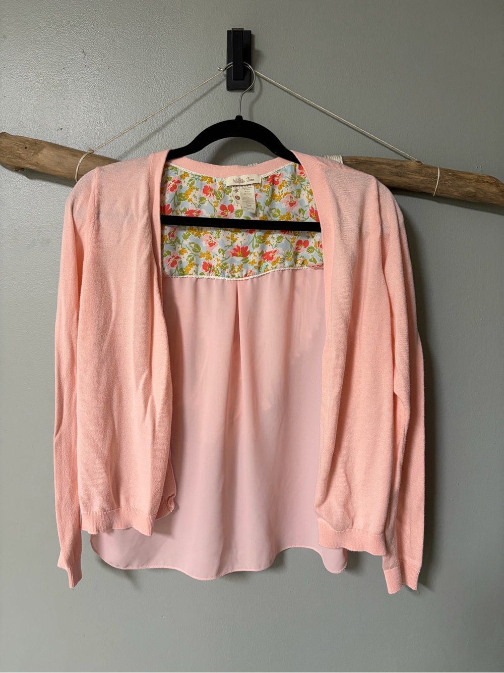 Matilda Jane Soft Pink Open-Front Cardigan with Floral Back Yoke